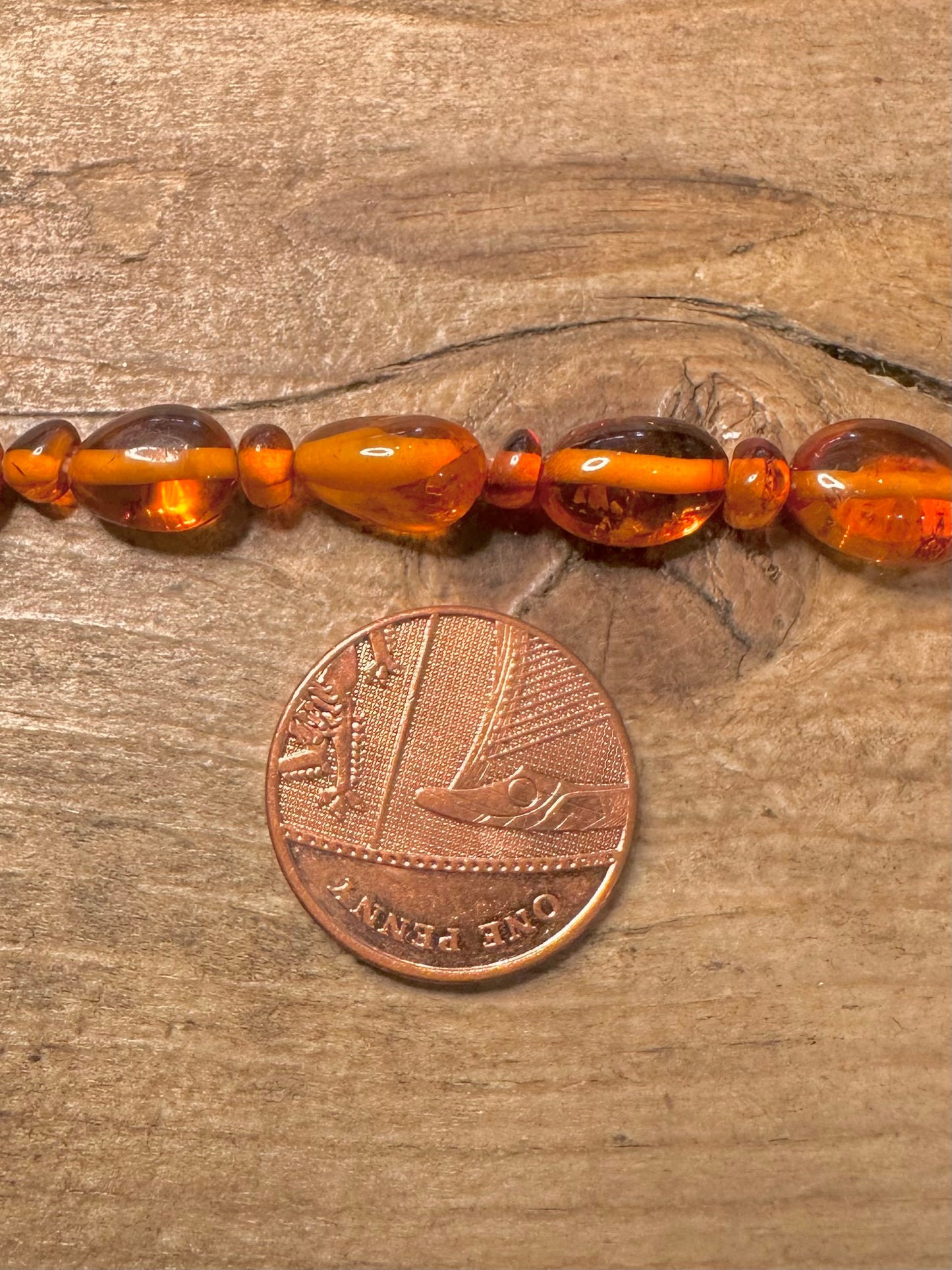Vintage Amber Bead 925 Silver Clasp String 16 inch Necklace