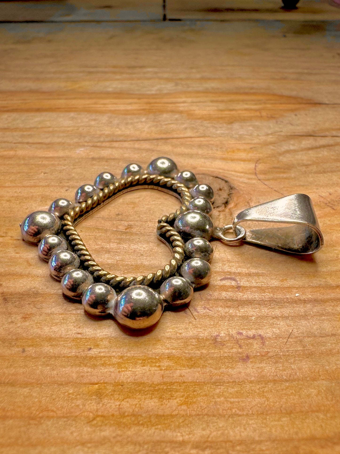 Vintage Herz Perlenrand 925 Sterlingsilber Mexiko Anhänger