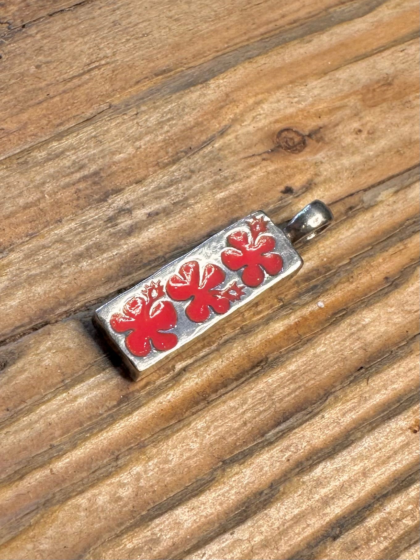 Pink Flower Enamel Bar Surf Hawaii 925 Sterling Silver Pendant