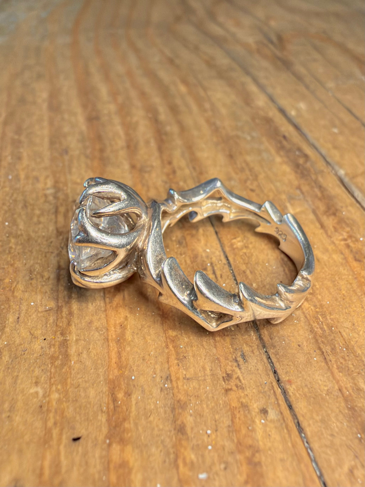CZ Stone Thorn Flower Band 925 Sterling Silver Size J1/2 Ring
