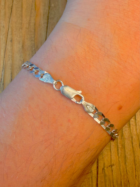Flat Curb Chain 1990’s Italian 925 Sterling Silver 7.5 inch Bracelet