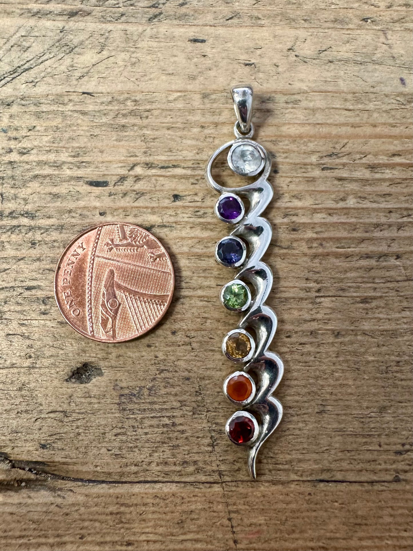 Chakra Multi Gemstone 925 Silver Pendant