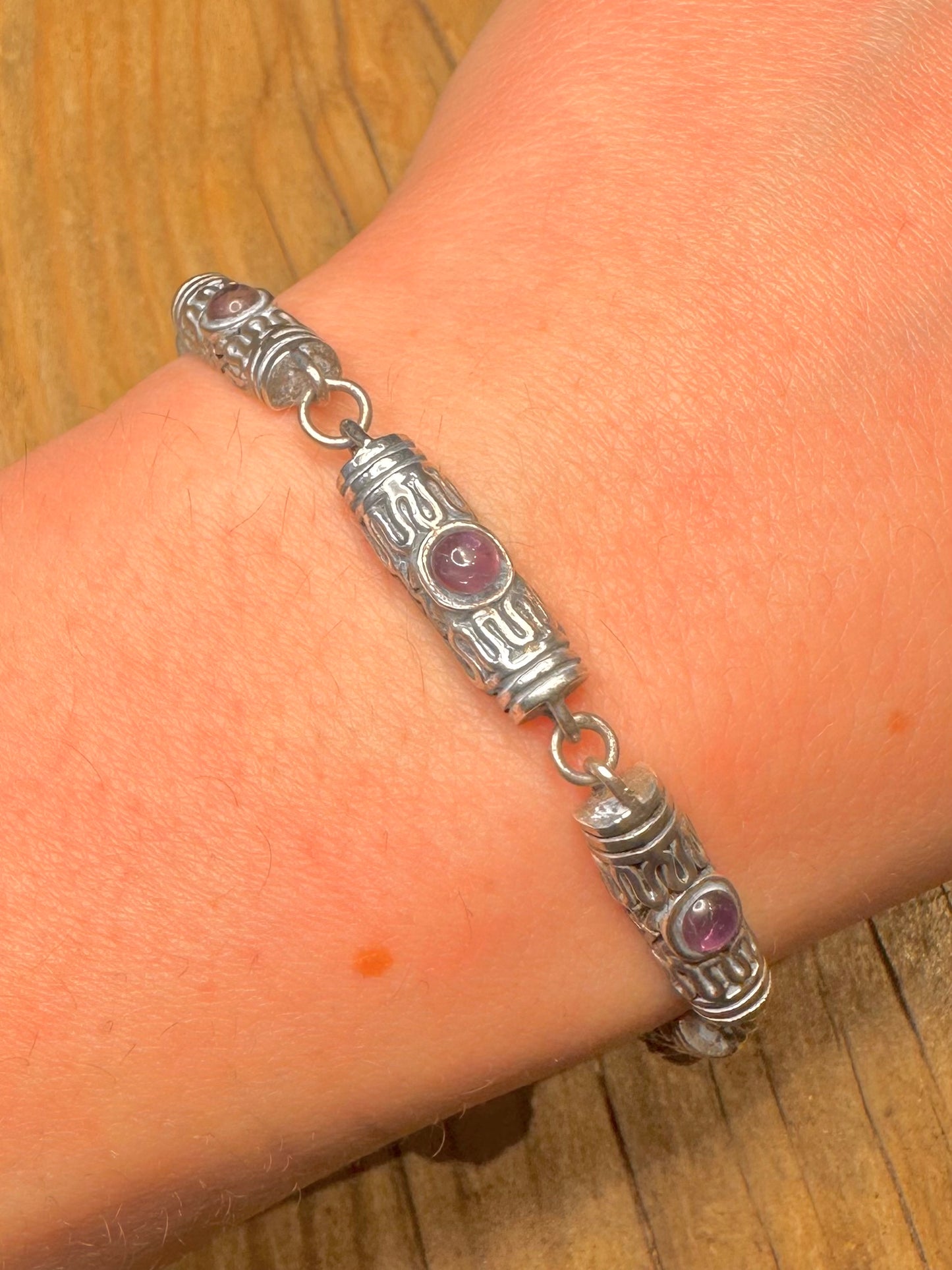 Vintage Amethyst Byzantinisch im Stammesstil 925 Sterling Silber 21 cm Armband