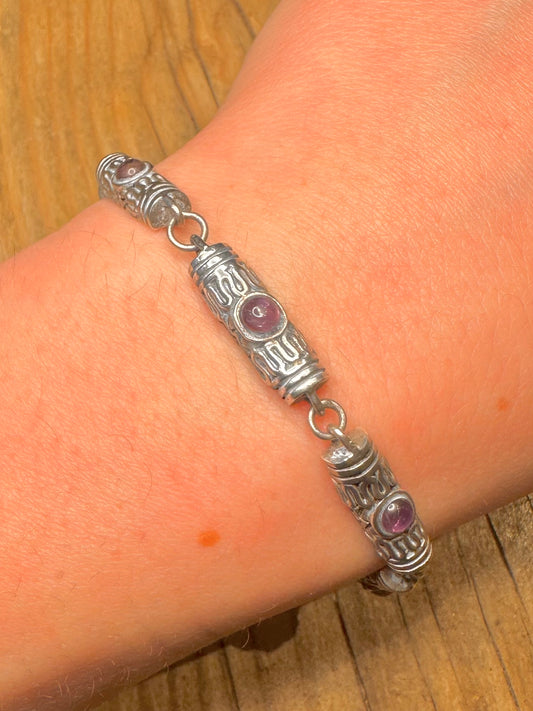Vintage Amethyst Byzantinisch im Stammesstil 925 Sterling Silber 21 cm Armband
