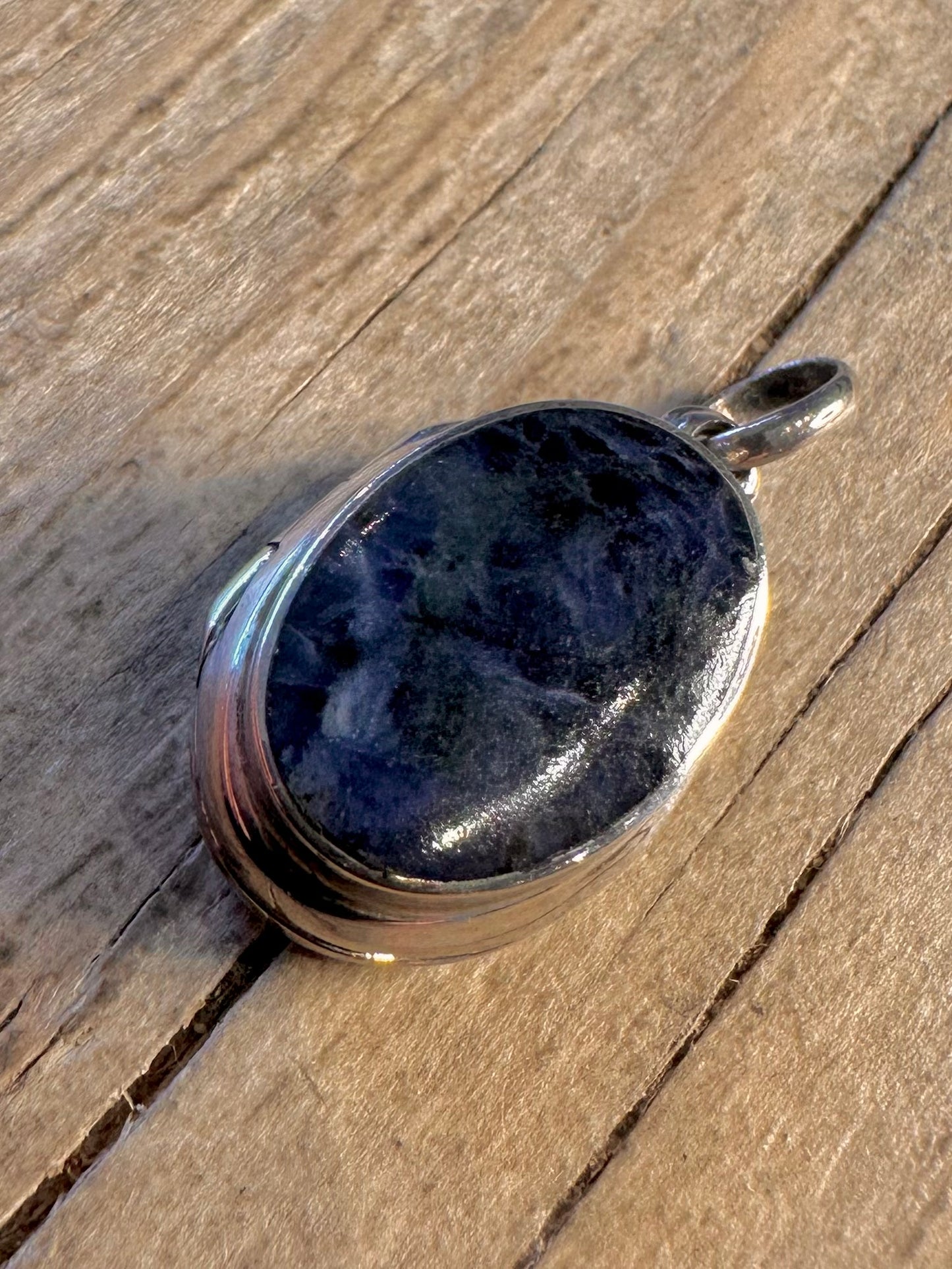 Vintage Sodalite Oval Locket 925 Sterling Silver Pendant