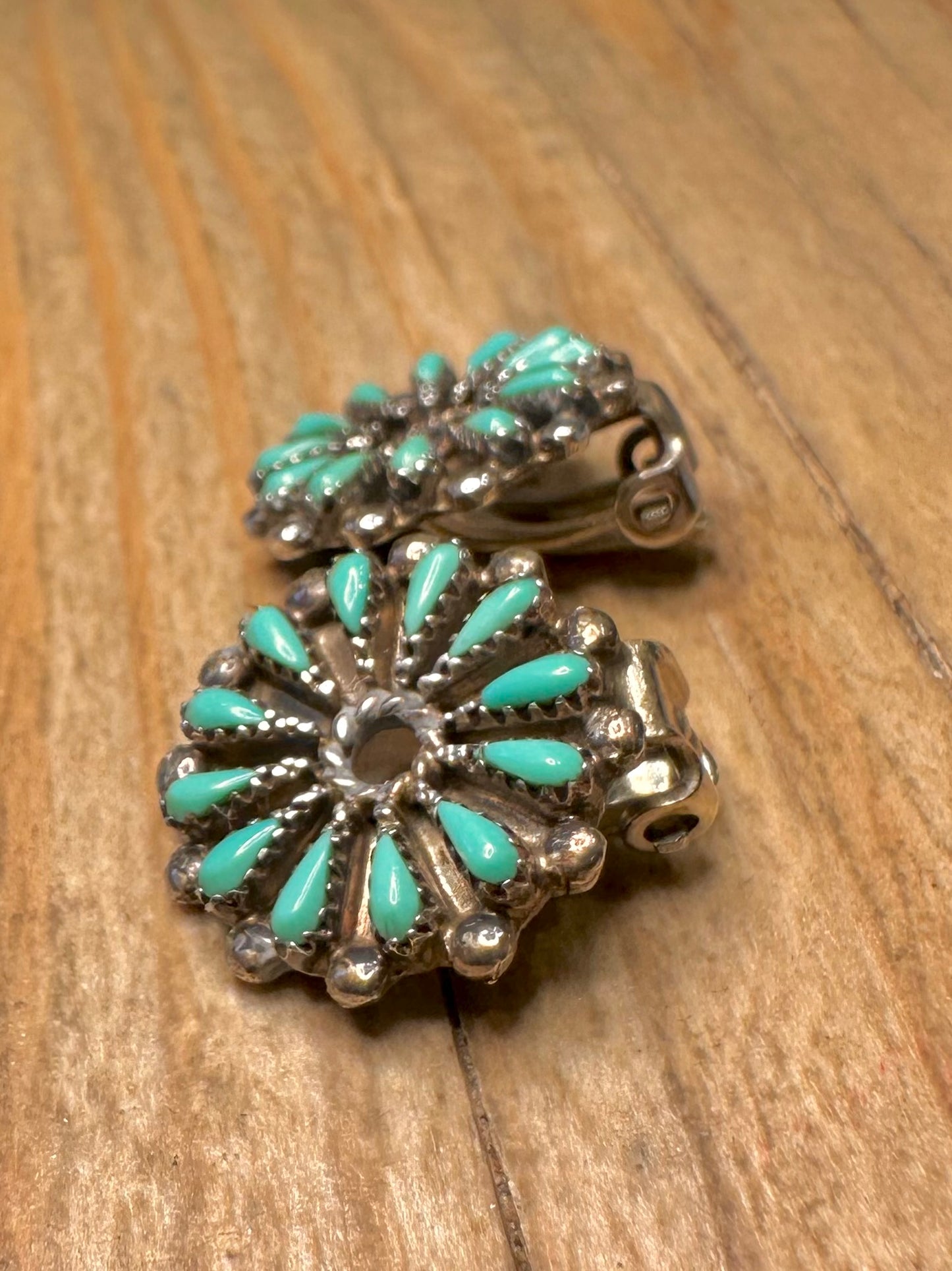 Vintage Turquoise Navajo Clip On 925 Sterling Silver Earrings