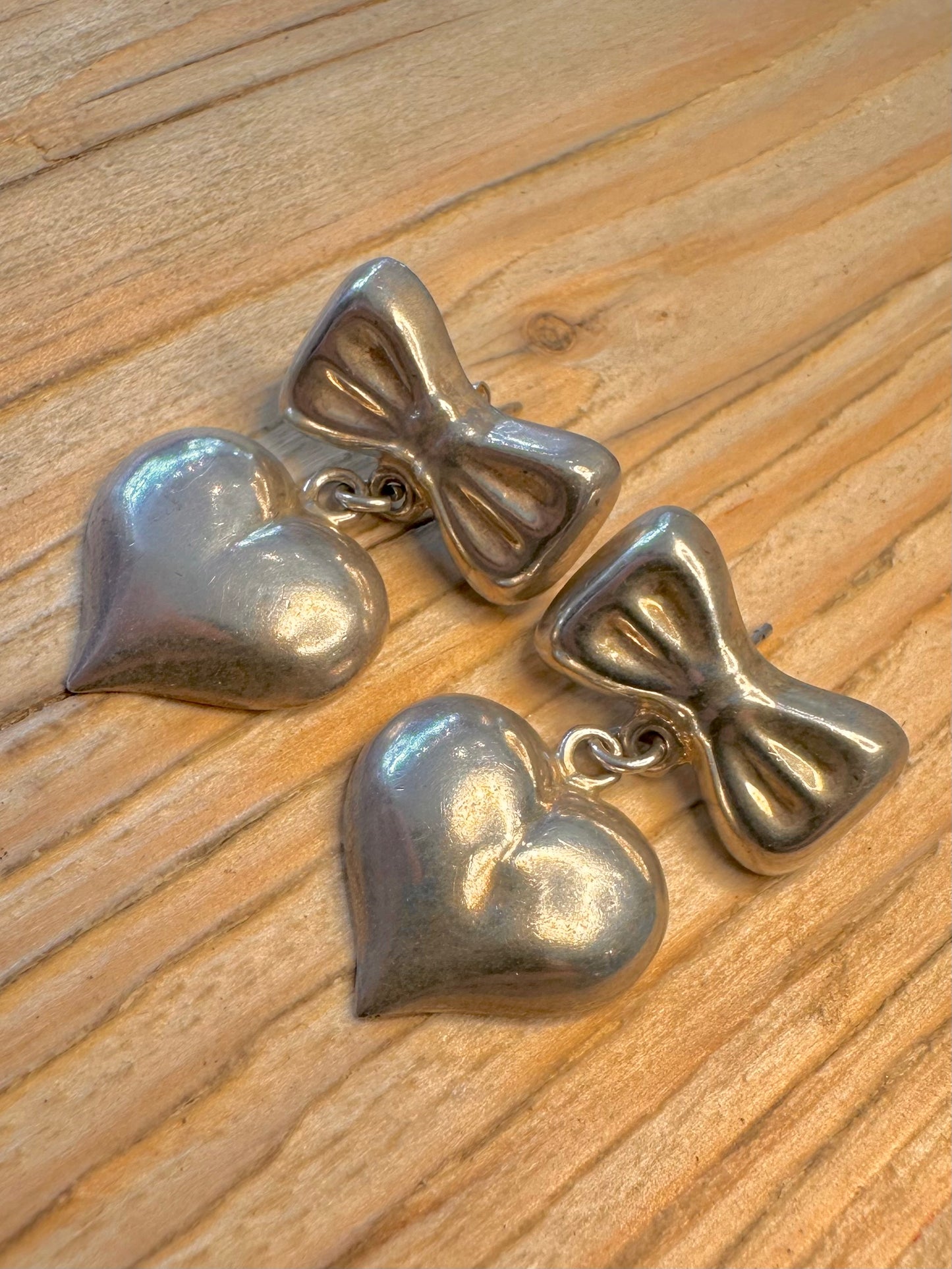 Vintage Ribbon Heart 925 Sterling Silver Earrings