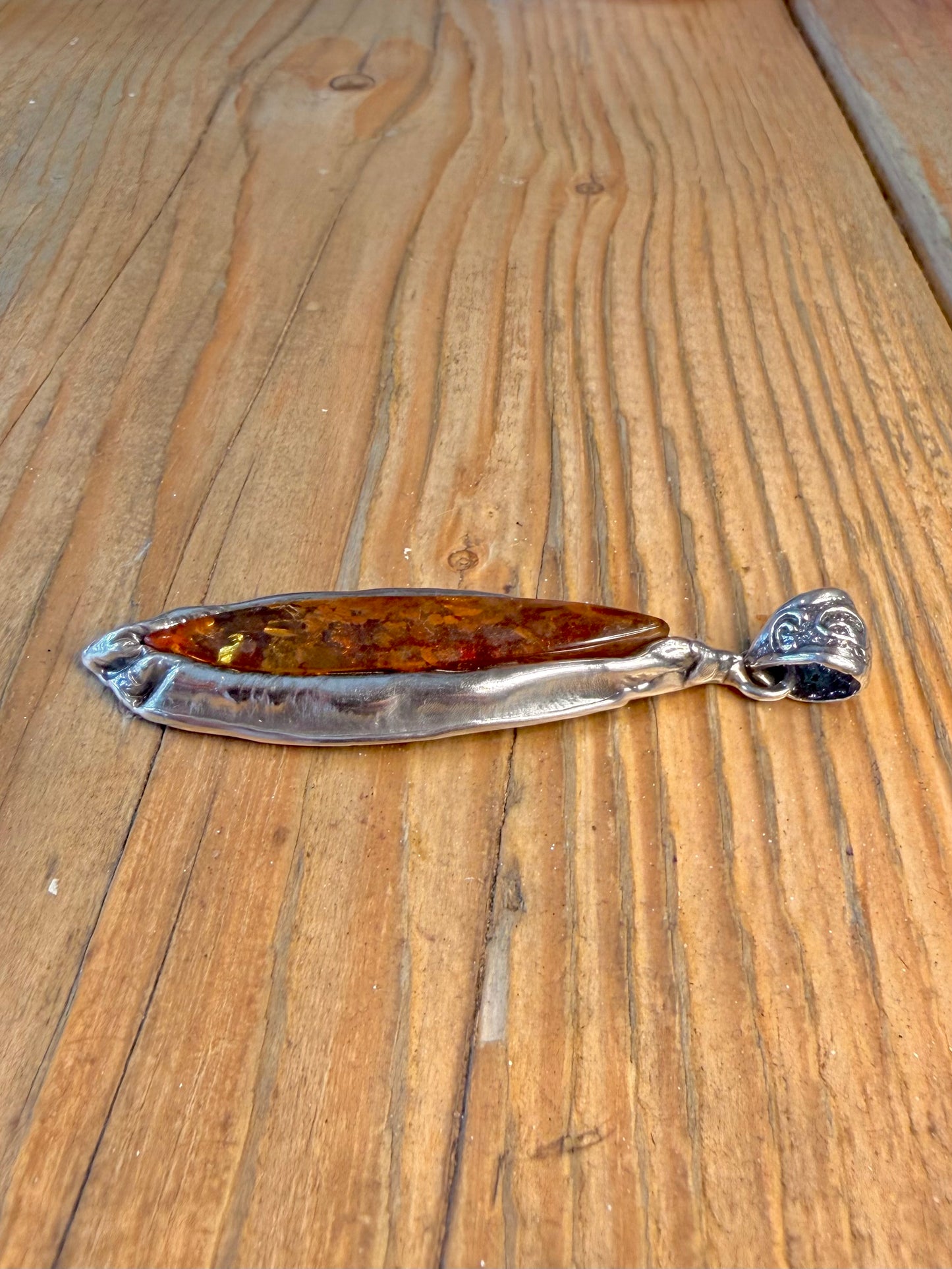 Handmade Abstract Amber 925 Sterling Silver Pendant