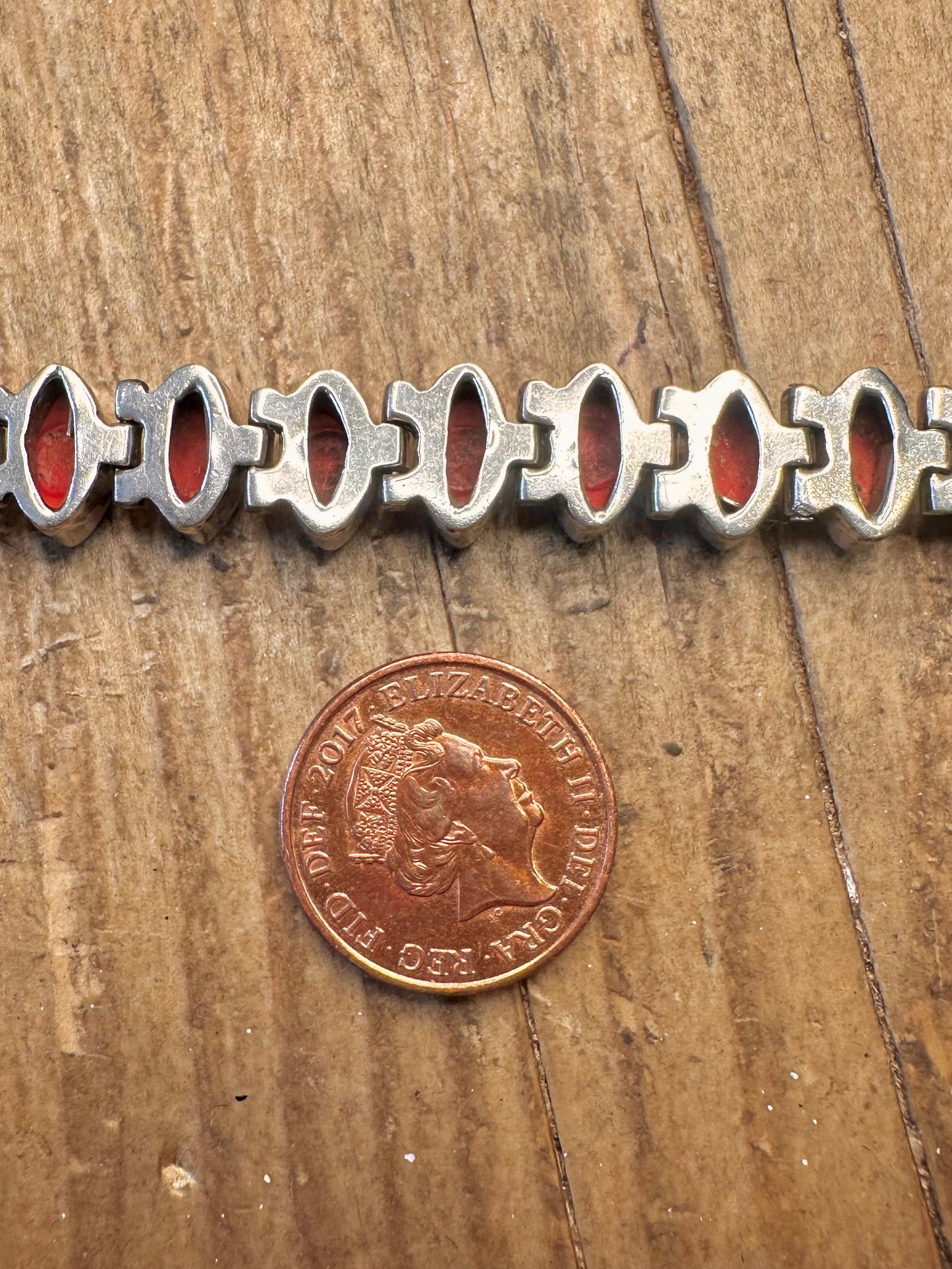 Korallenfarbenes rautenförmiges Glied 925er Sterlingsilber 7,5 bis 8,5 Zoll Armband