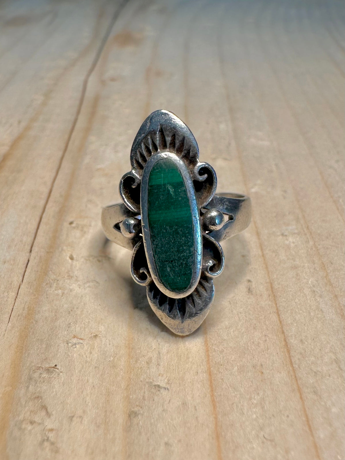 Malachite Oval Navajo 925 Sterling Silver Size M Ring