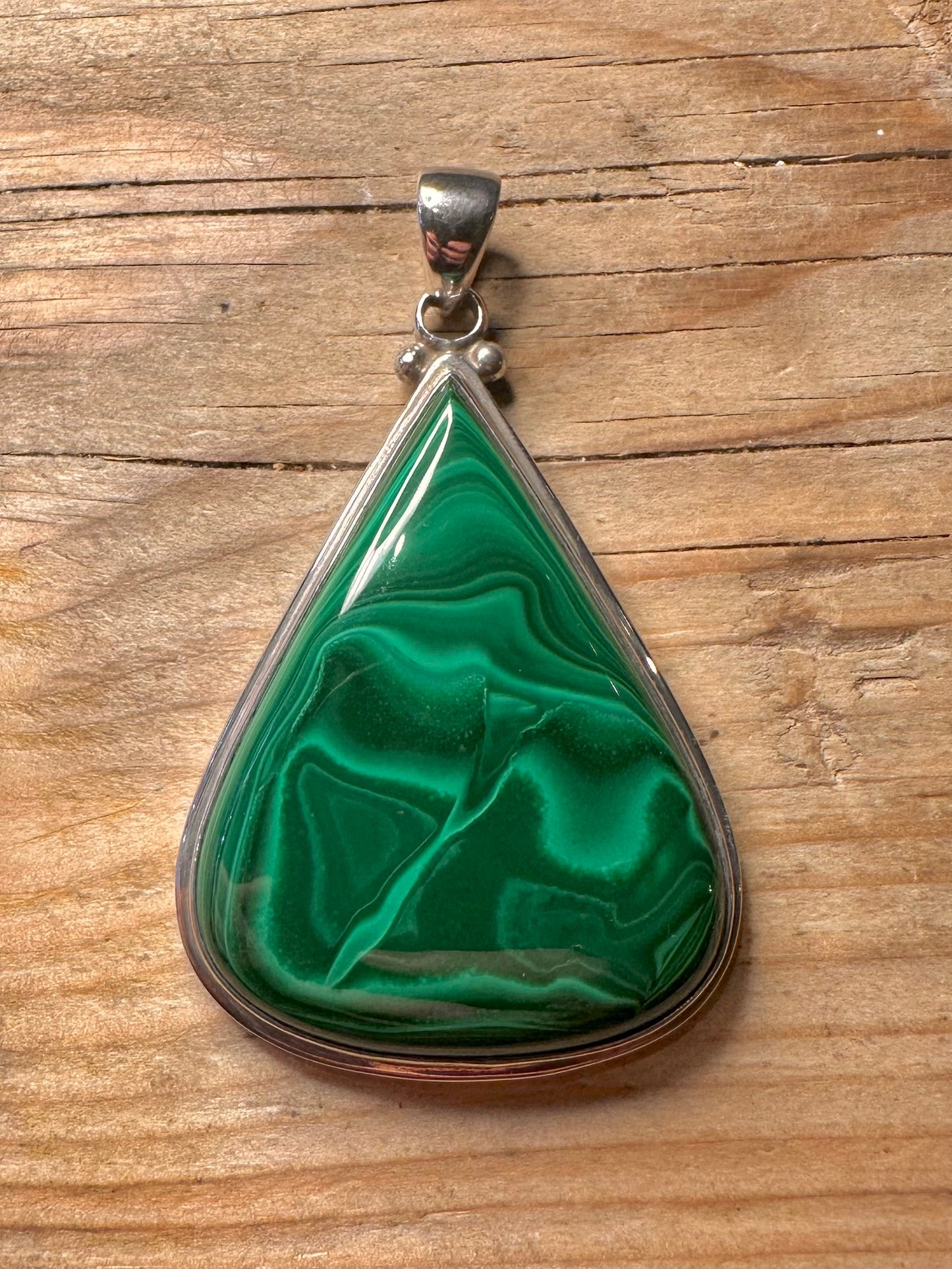 Vintage Malachit Tropfen 925 Sterling Silber Anhänger
