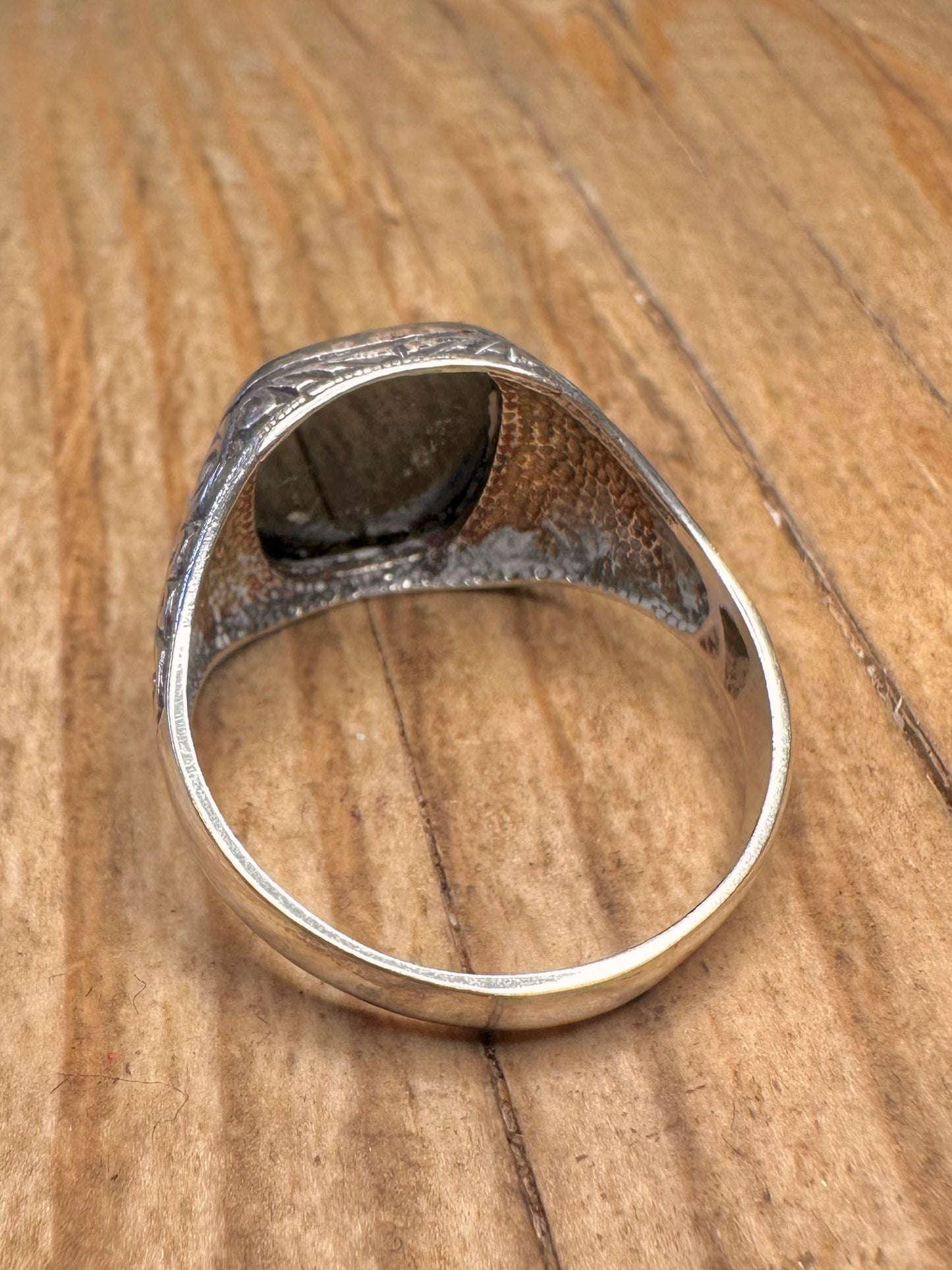 Vintage Onyx Engraved Signet 925 Sterling Silver Size Z Ring