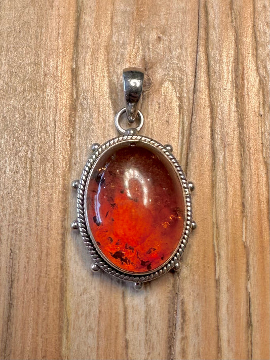 Vintage Amber Ornate 925 Sterling Silver India Pendant