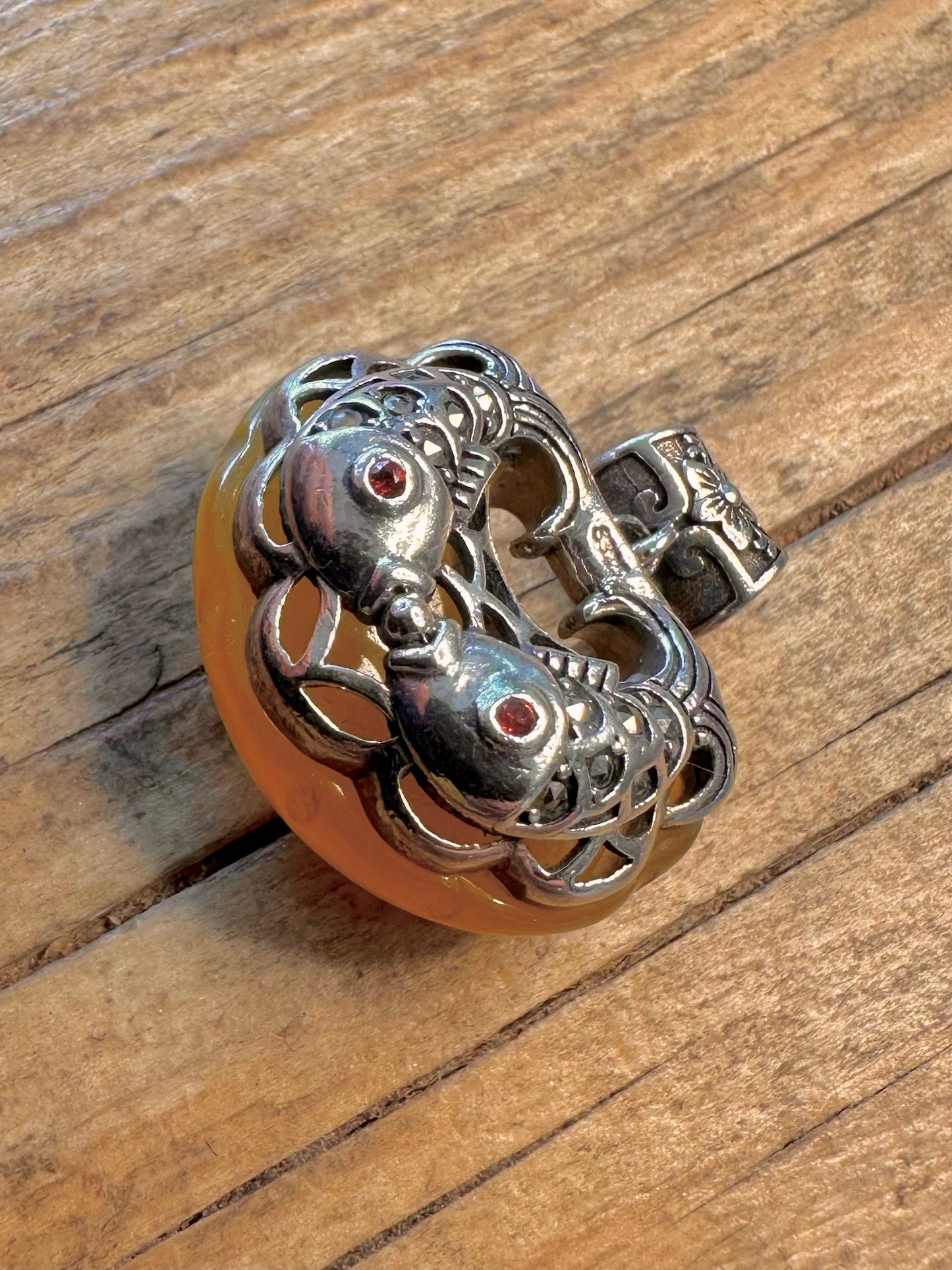 Fish with Red Eyes Yellow Stone 925 Sterling Silver Pendant