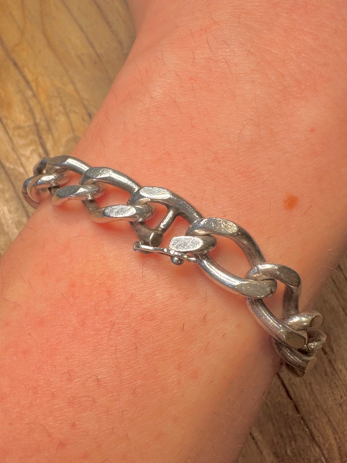 Vintage 1976 Tigerauge Panzerkette 925 Sterling Silber 7,4 Zoll Armband