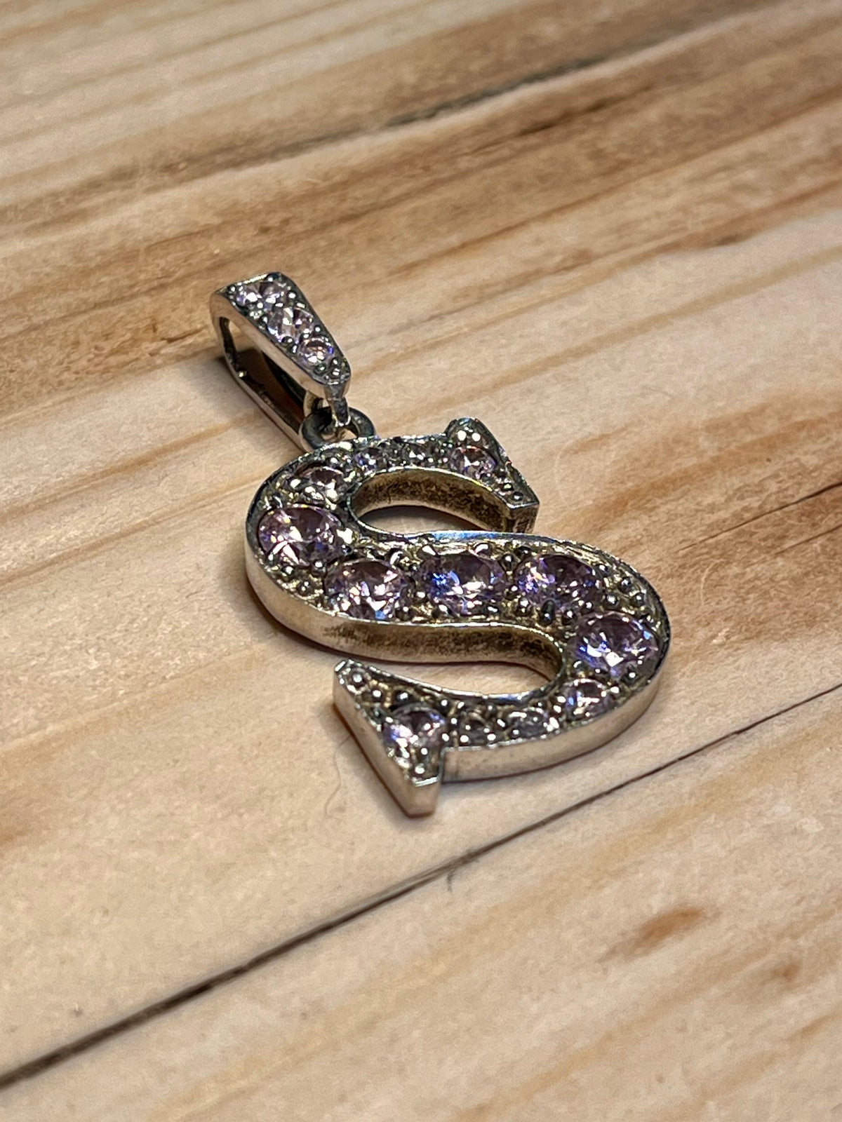 S Shaped Pink Stones 925 Sterling Silver Pendant