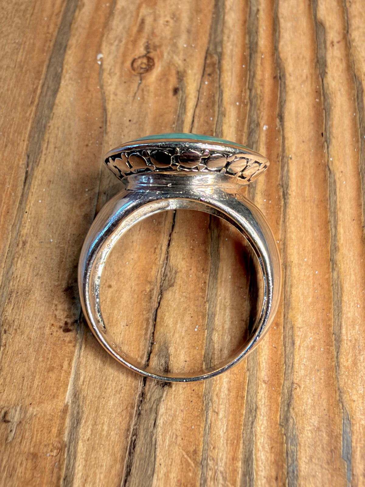 Blue Turquoise Circle 925 Sterling Silver Size P1/2 Ring