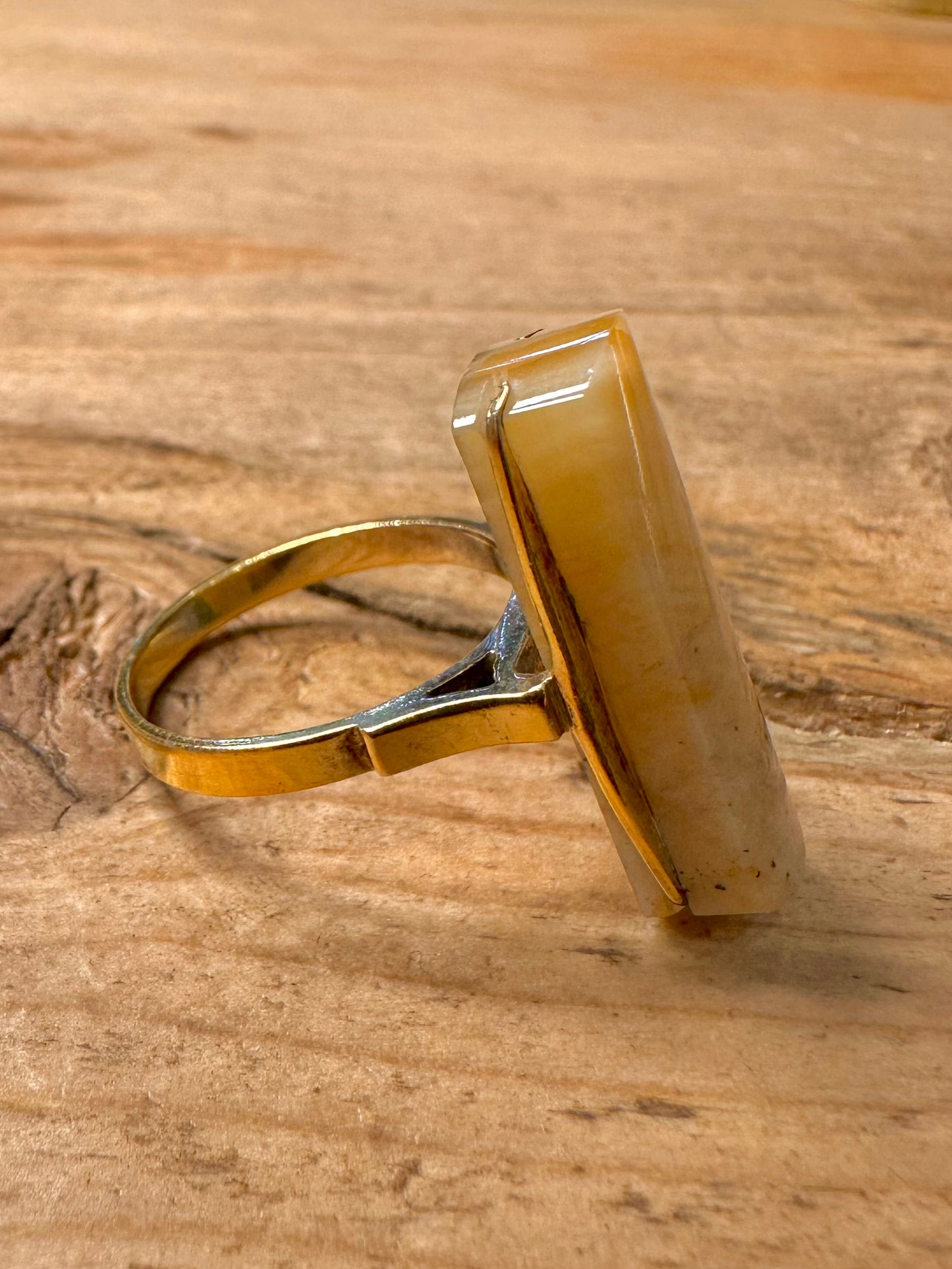 Vintage Rare 21ct Gold Soviet Agate 875 Size M Ring
