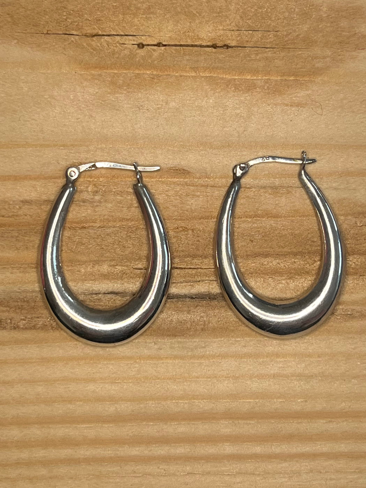 Chunky Elongated 925 Sterling Silver Hoop Earrings
