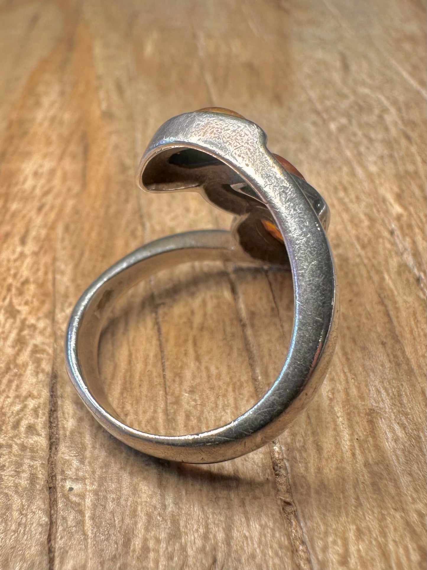 Abstract Amber 925 Sterling Silver Size N Ring