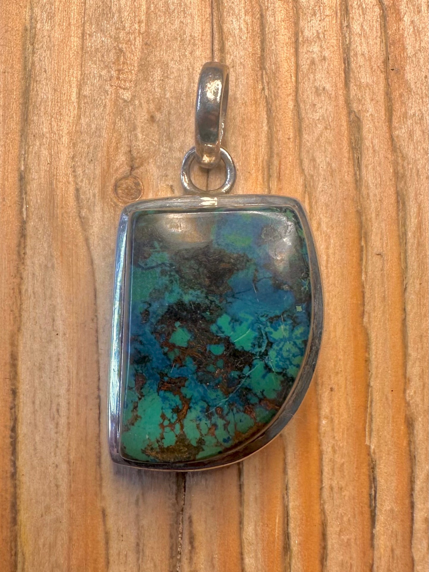Vintage Chrysocolla Blue 925 Sterling Silver Pendant