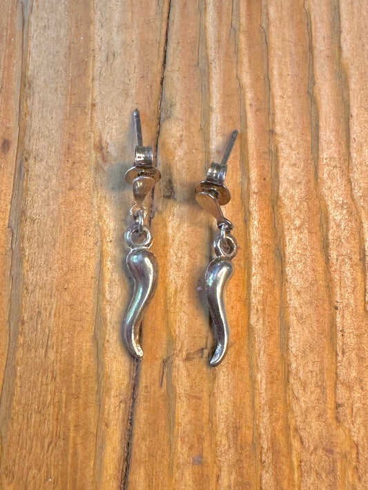 Horn Cornicello Dangle 925 Sterling Earrings