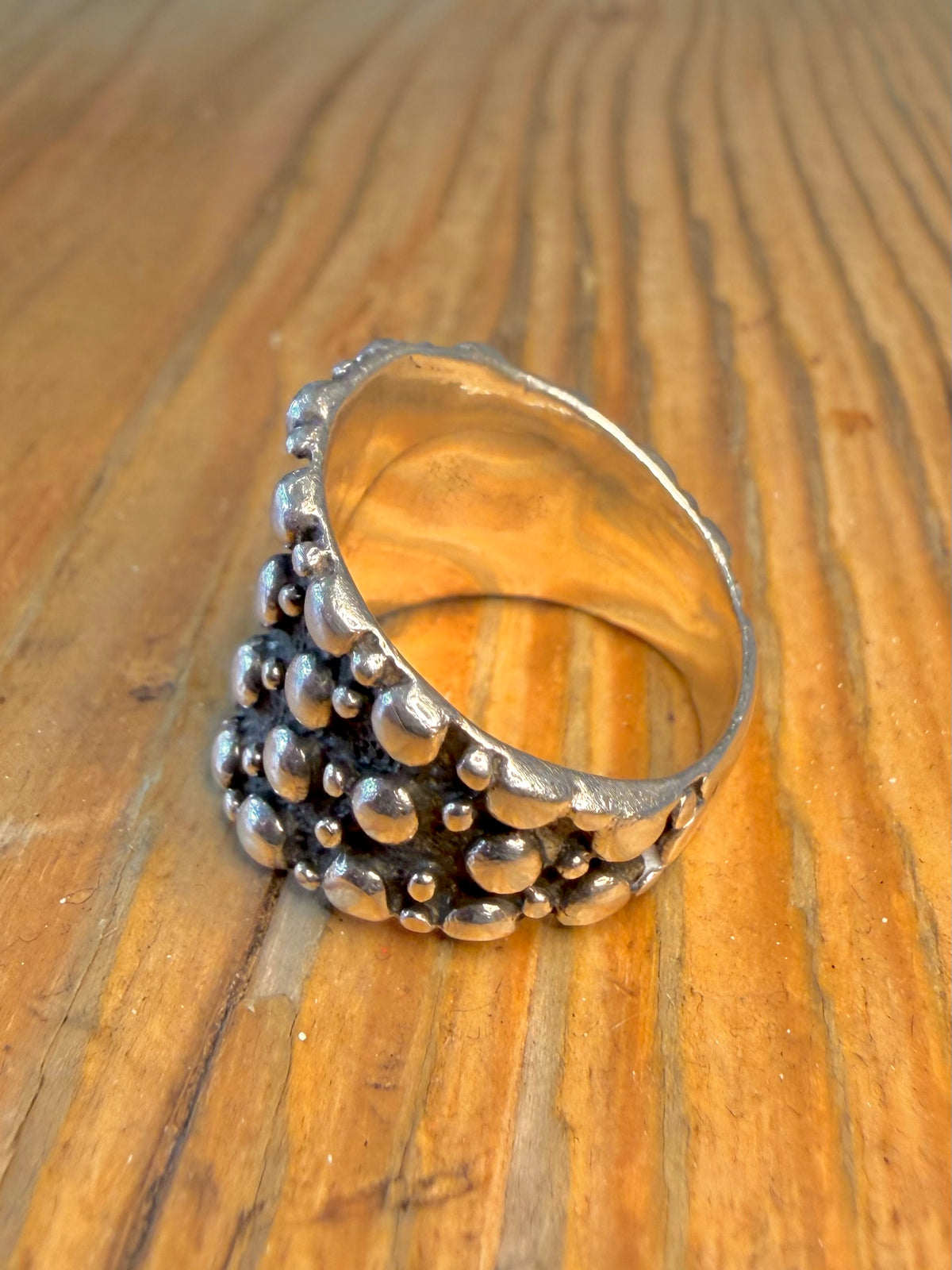 Textured ‘Touch of the Earth’ Wide 925 Sterling Silver Size T Ring