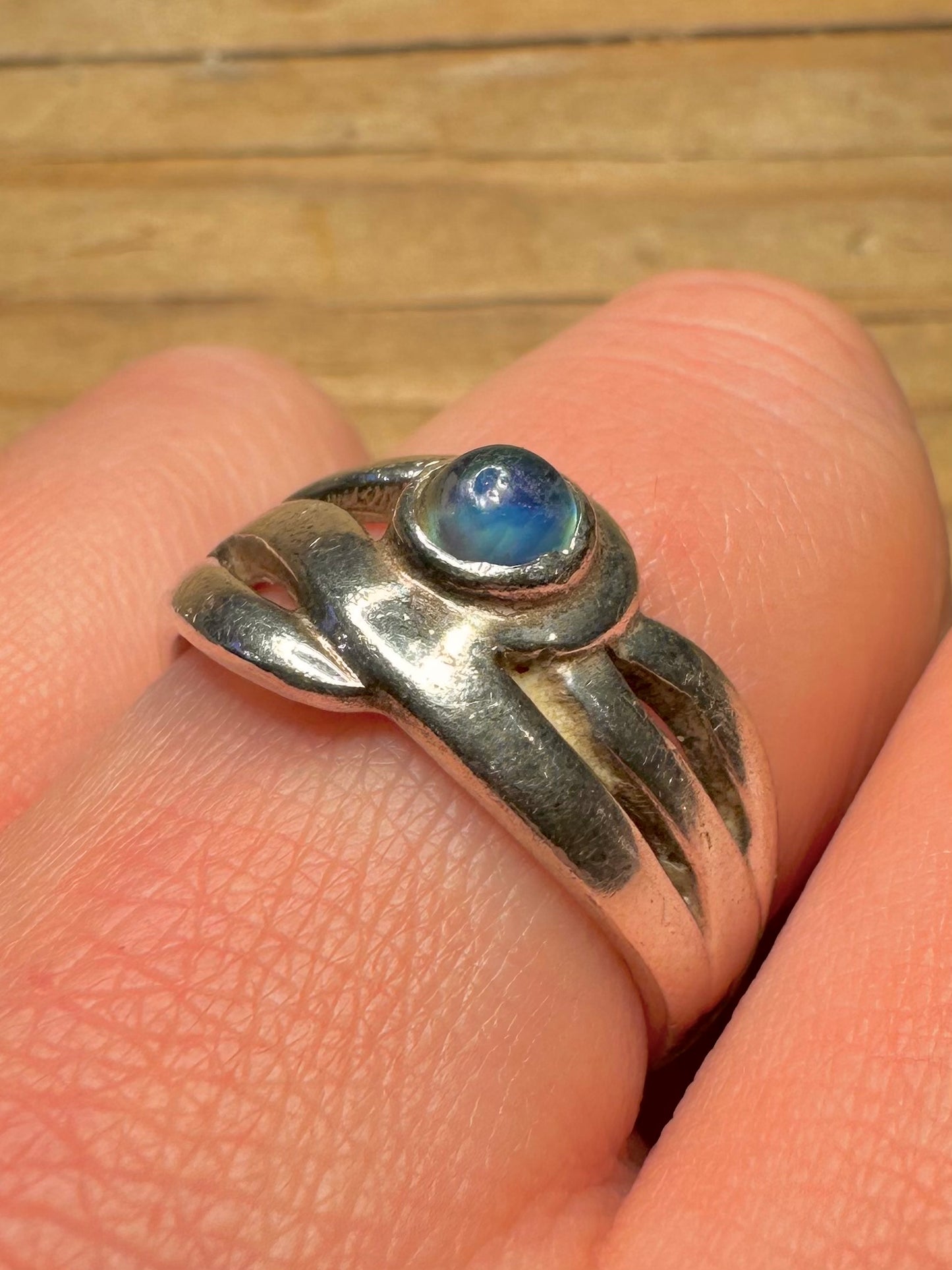 Abstract Blue Stone 925 Sterling Silver Size V Ring