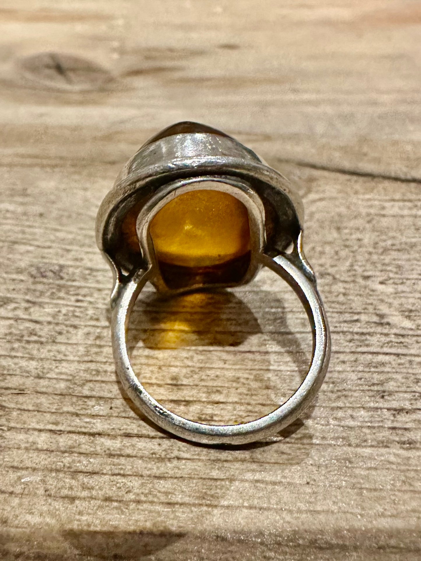 Vintage Large Oval Amber 926 Silver Size O Ring