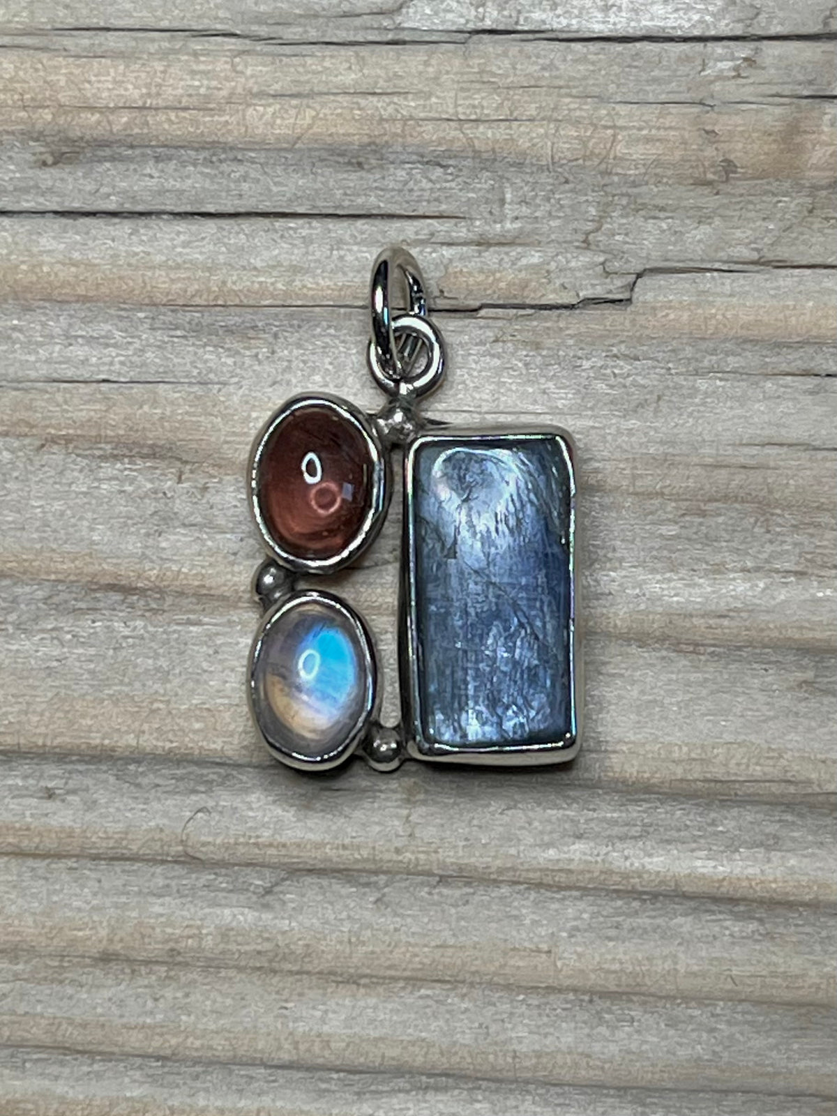 Multi Gemstone Rectangle and Oval 925 Marked Si Sterling Silver Pendant