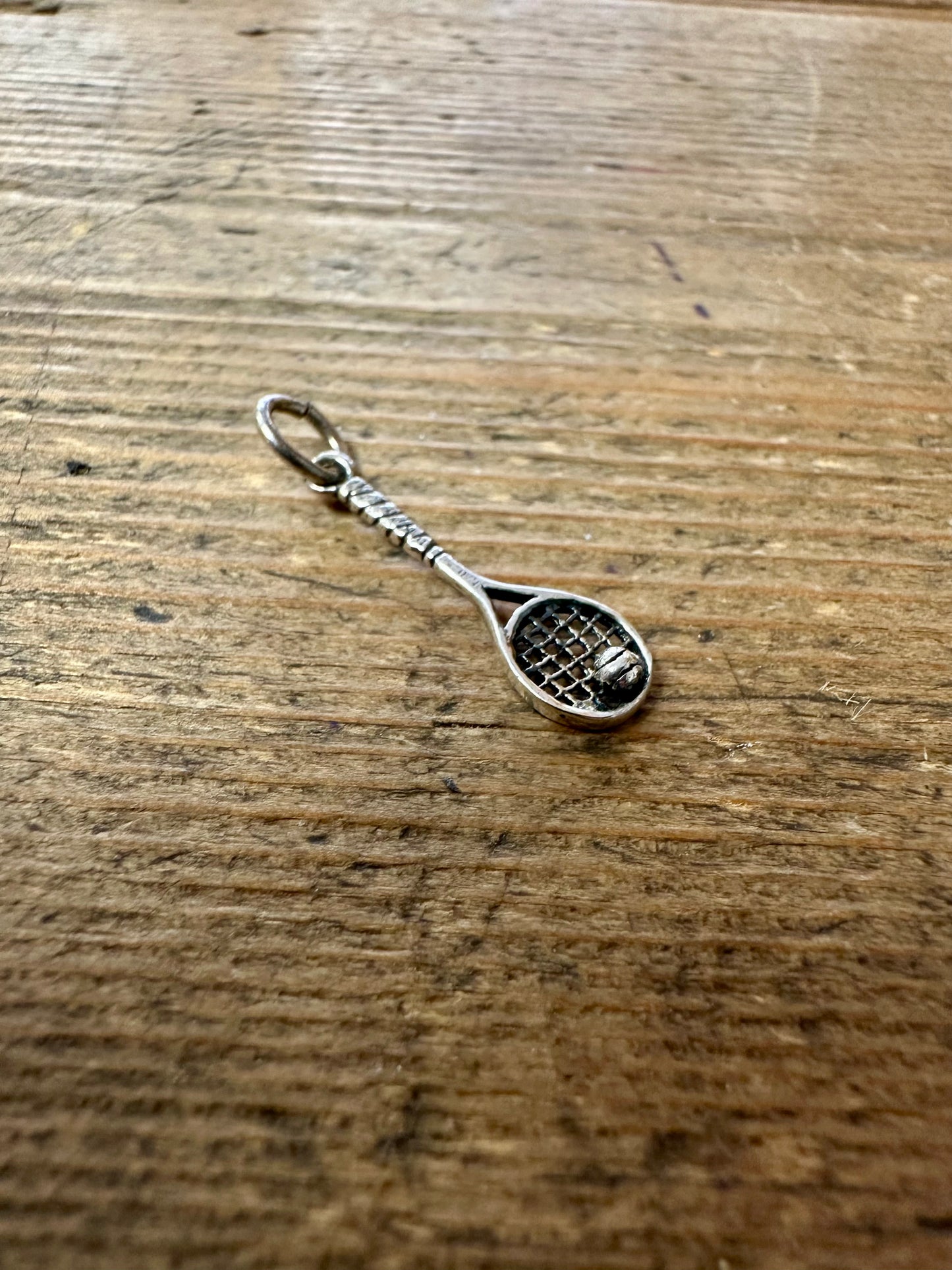 Vintage Tennis Racket and Ball 925 Silver Charm Pendant