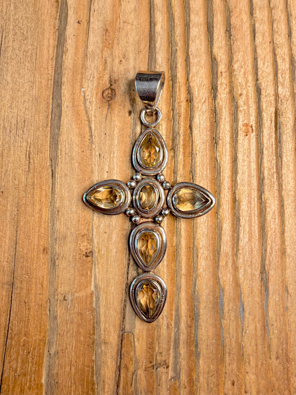 Yellow Citrine Cross 925 Sterling Silver Pendant