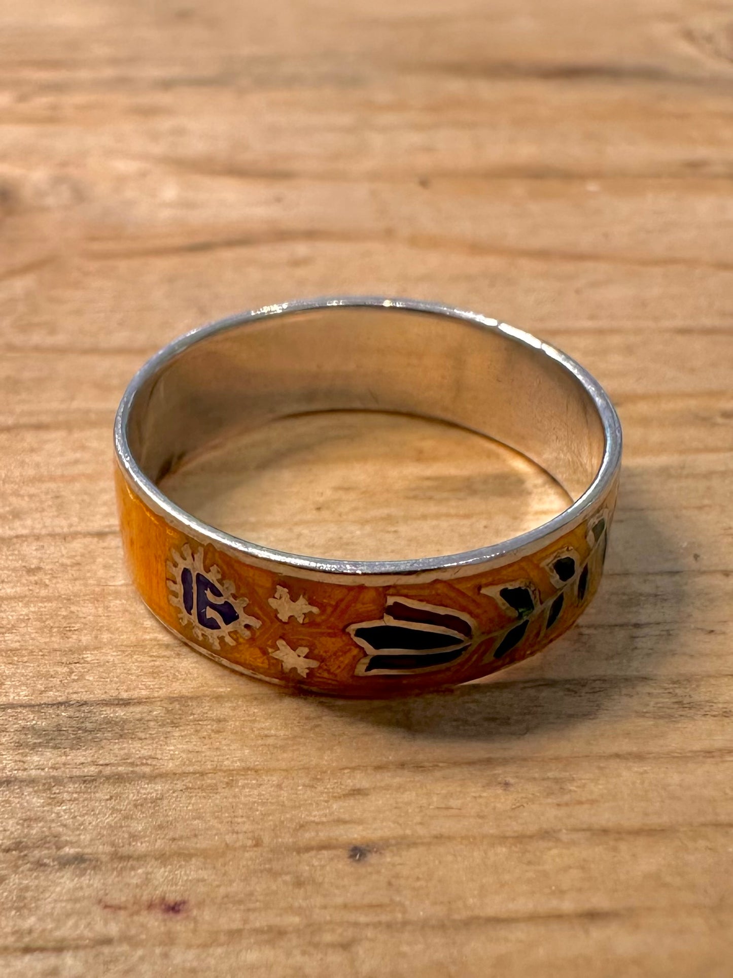 Vintage Enamel Flower Siam 925 Silver Size P1/2 Ring