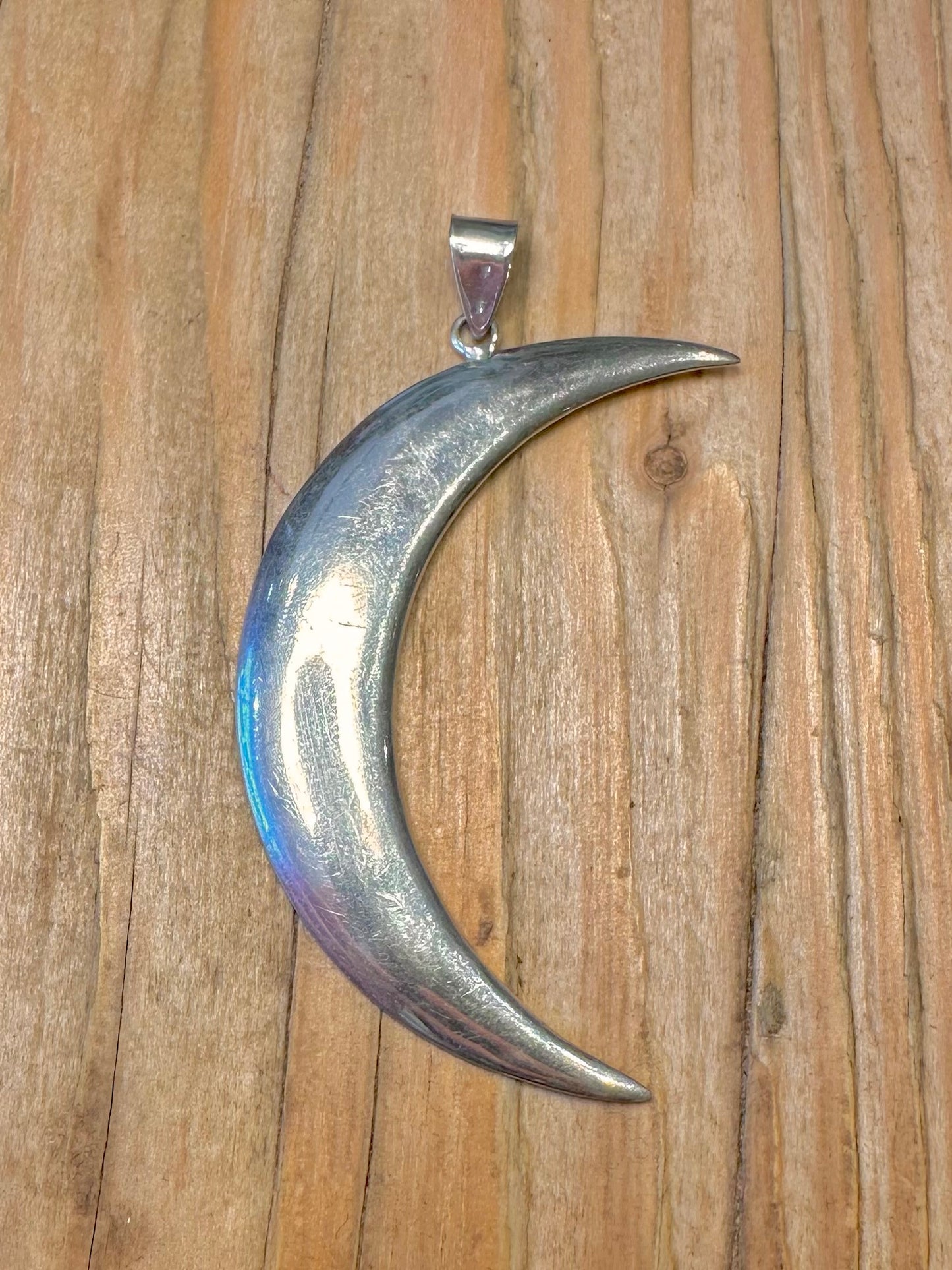 Vintage Large Crescent Moon 925 Sterling Silver Pendant