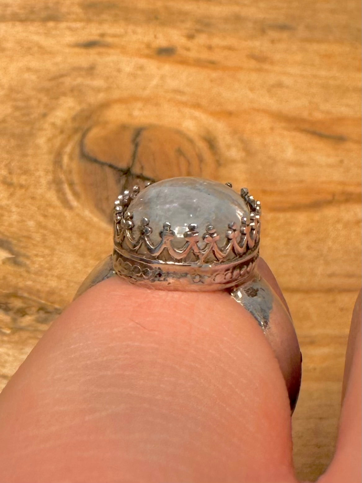 Modernist 2001 Moonstone 925 Silver Size J1/2 Ring