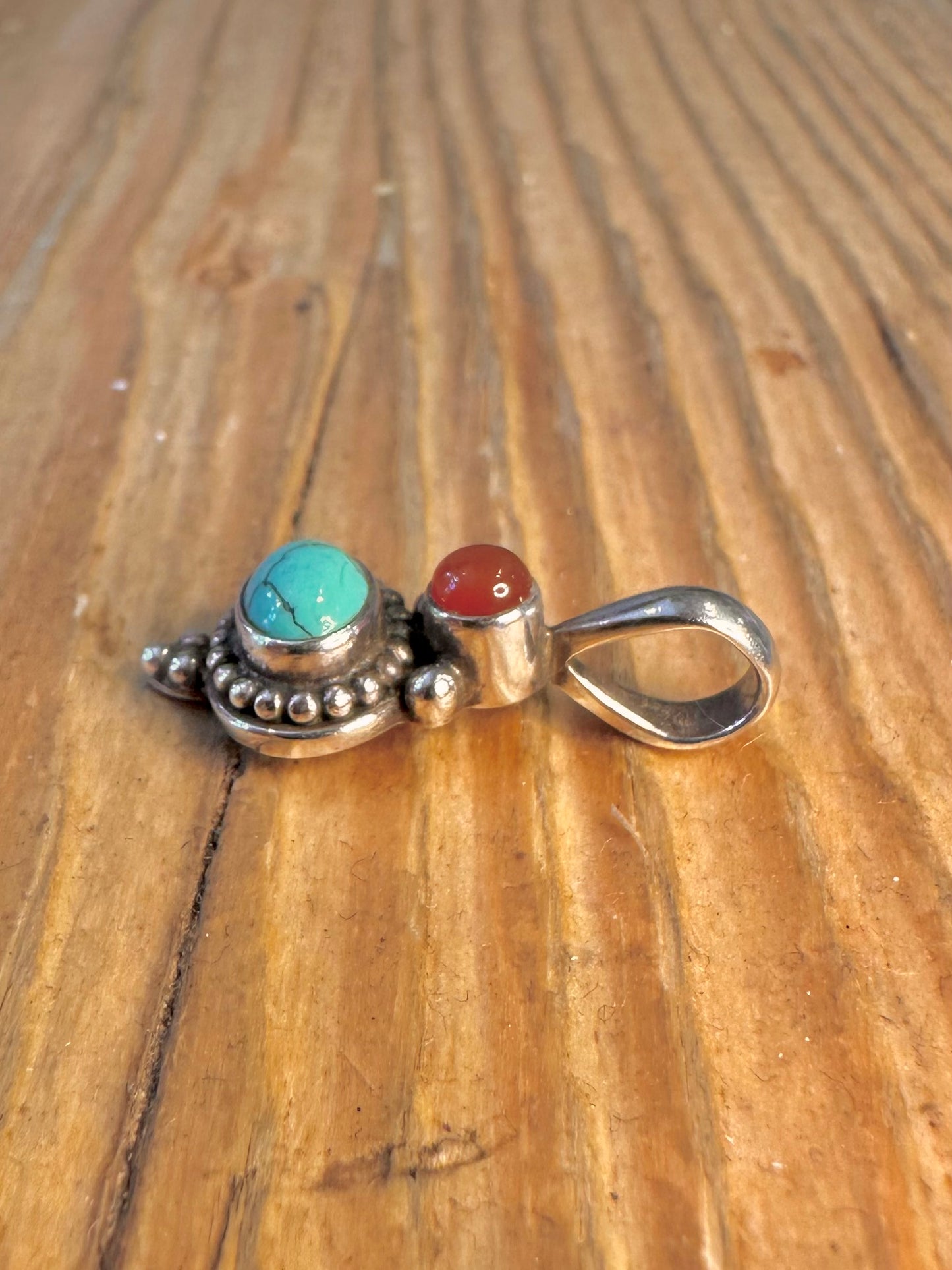 Turquoise and Carnelian 925 Sterling Silver Pendant