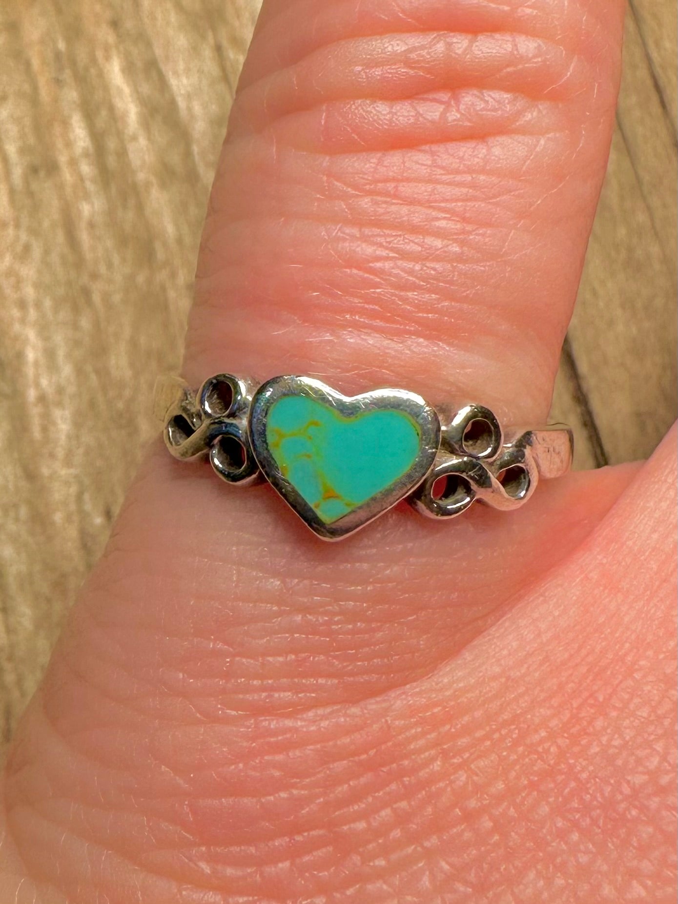 Vintage Turquoise Heart 925 Sterling Silver Size M1/2 Ring