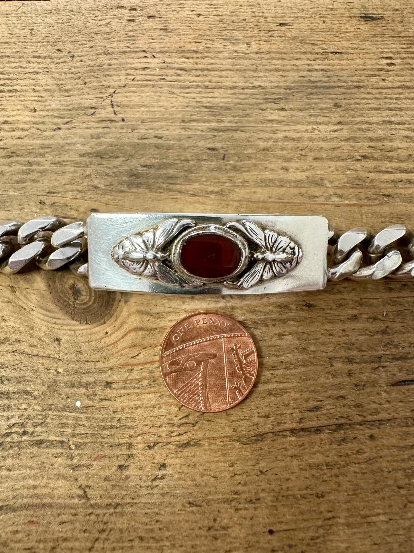 Vintage 1996 Carnelian Identity Curb Chain 925 Silver Bracelet