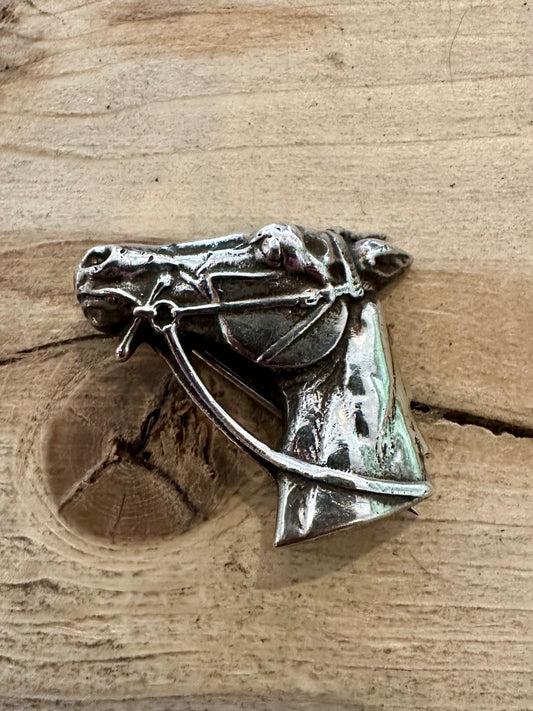 Vintage Horse Head 925 Silver Brooch