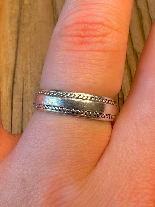 Band Twisted Rope Edge 925 Sterling Silver Size Q Ring