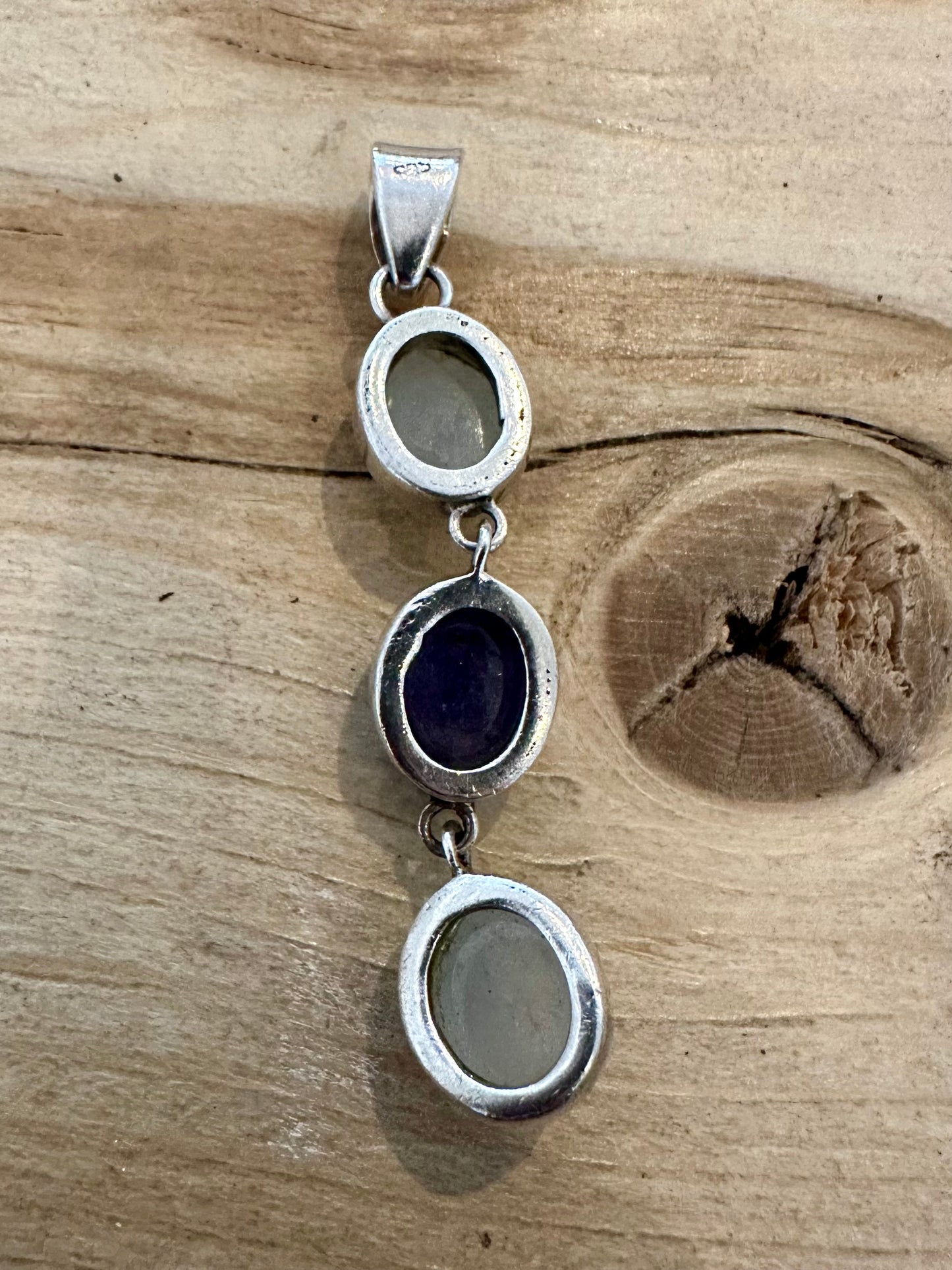 Modern Moonstone and Kyanite Dangle 925 Silver Pendant