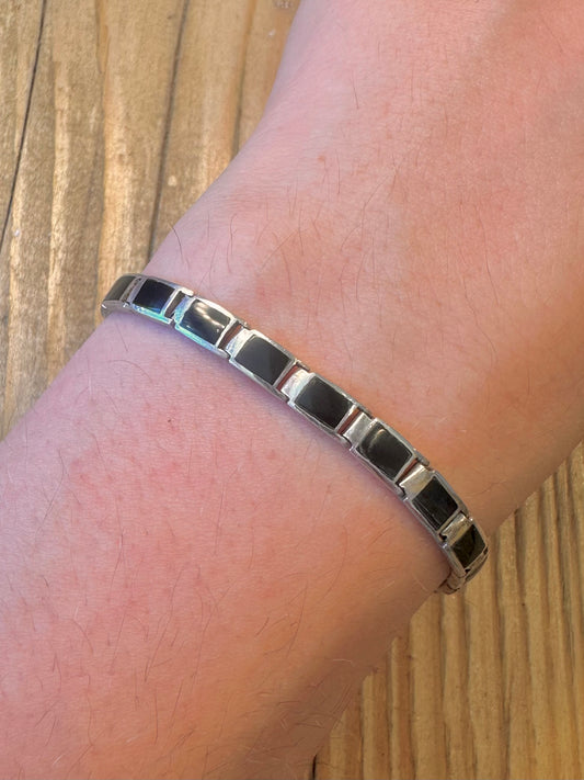 Onyx Bar Link 925 Sterling Silver 7.5 inch Bracelet