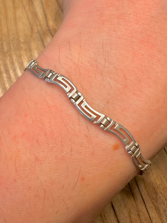 Vintage Wavy Greek Key 925 Sterling Silver 7.1 inch Bracelet