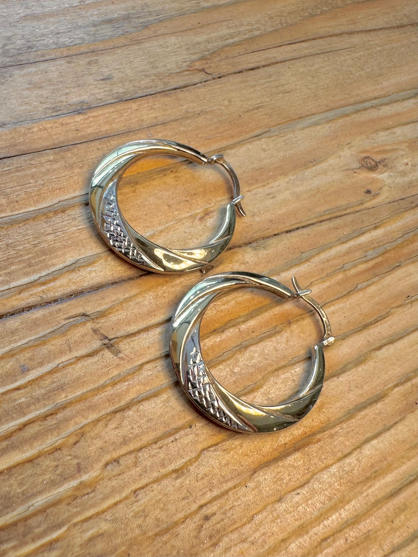 Creole Hoops Stones9ct Gold Bonded 925 Sterling Silver Earrings