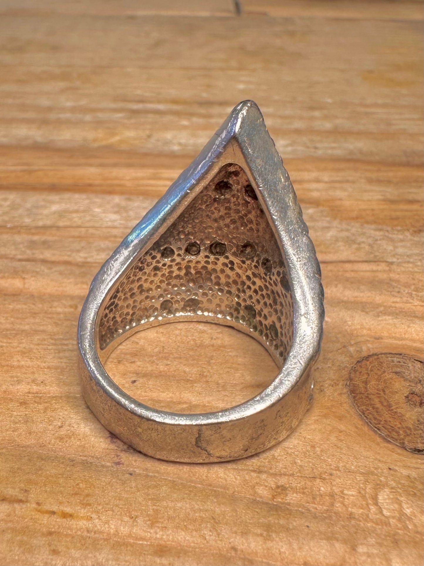 Vintage Tribal Triangle White Stones 925 Sterling Silver Size P1/2 Ring