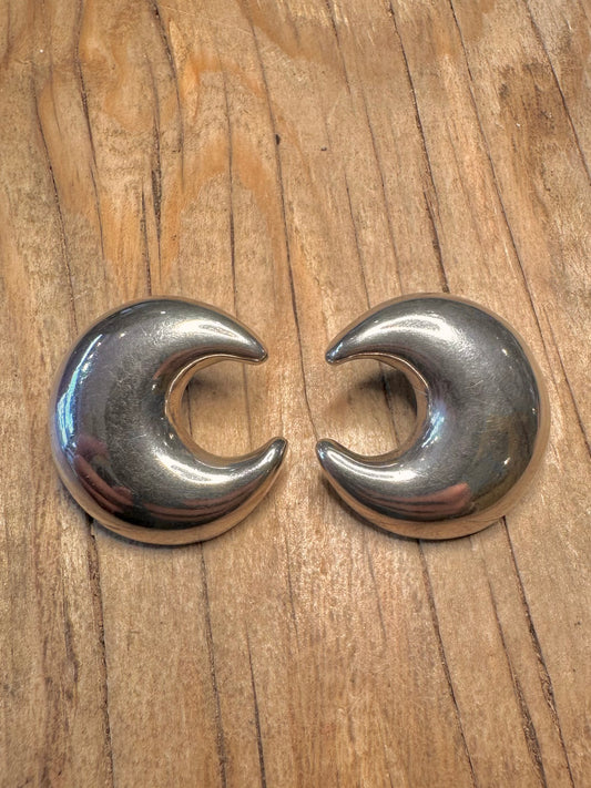 Modernist Moon Shaped Stud 925 Sterling Silver Earrings