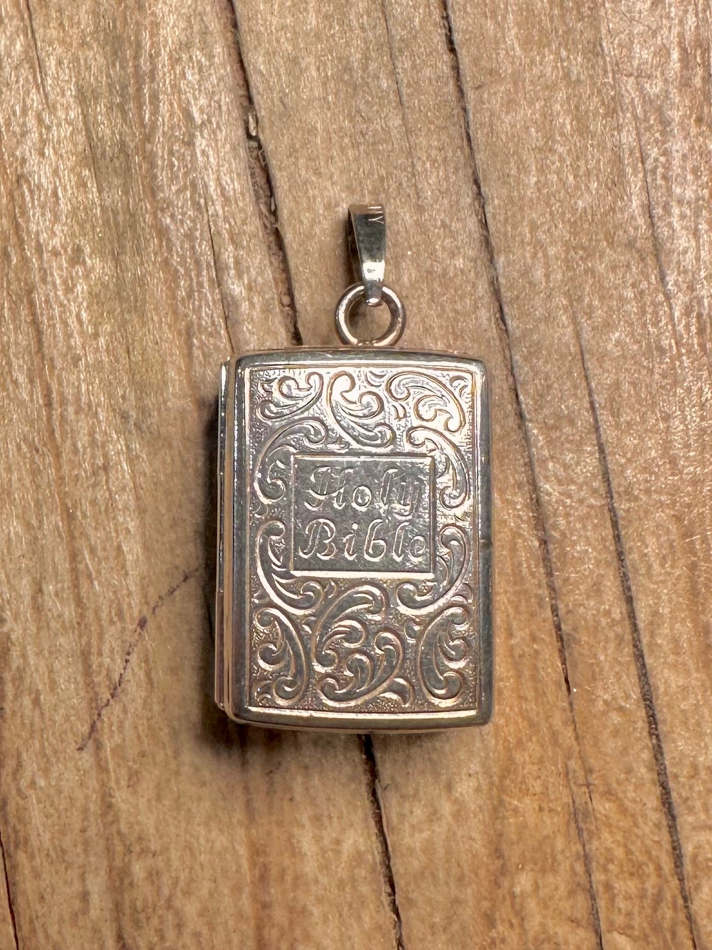 Vintage Holy Bible Engraved Double Locket 925 Sterling Silver Pendant