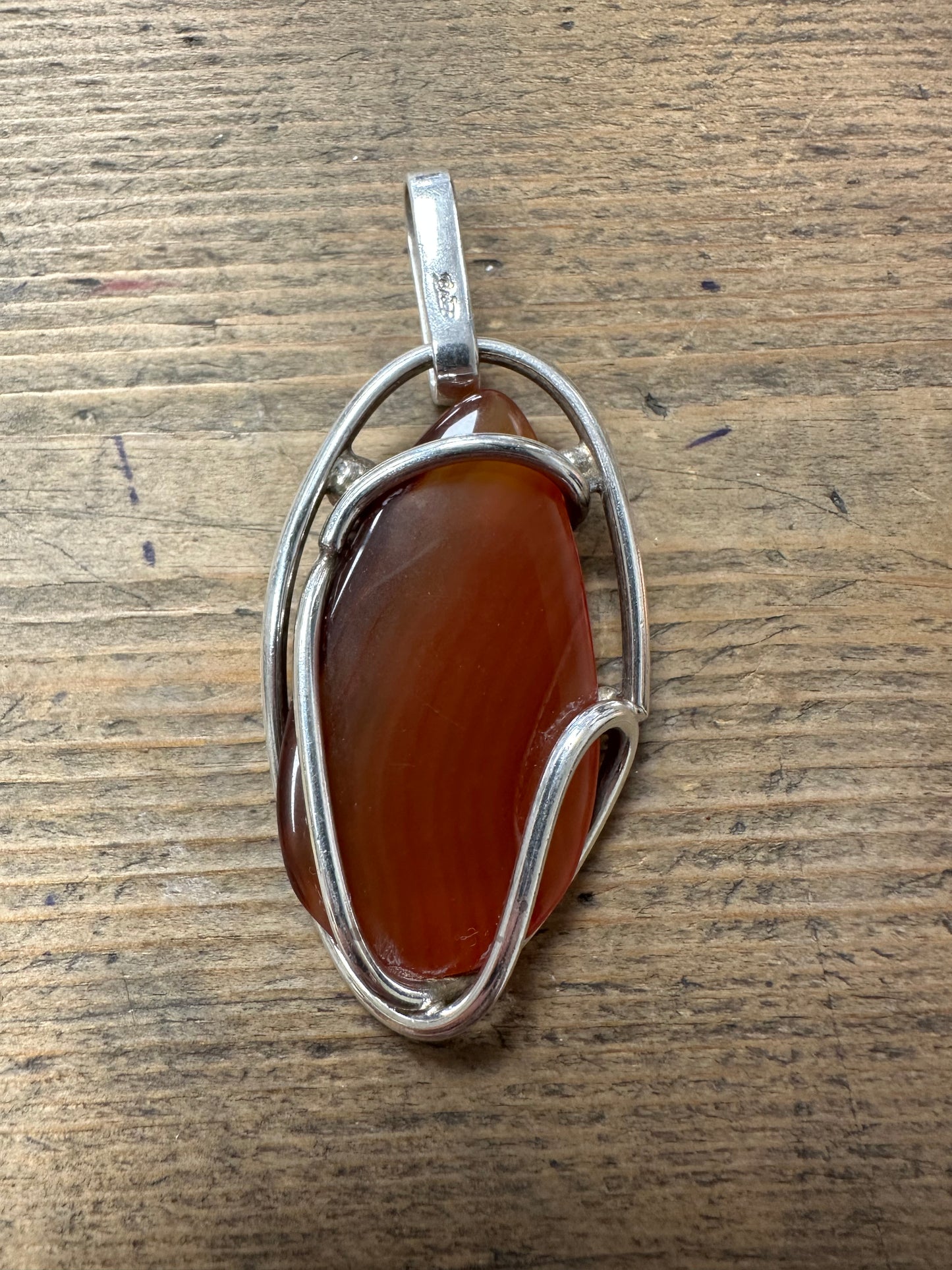 Modernist Carnelian Abstract 925 Silver Pendant