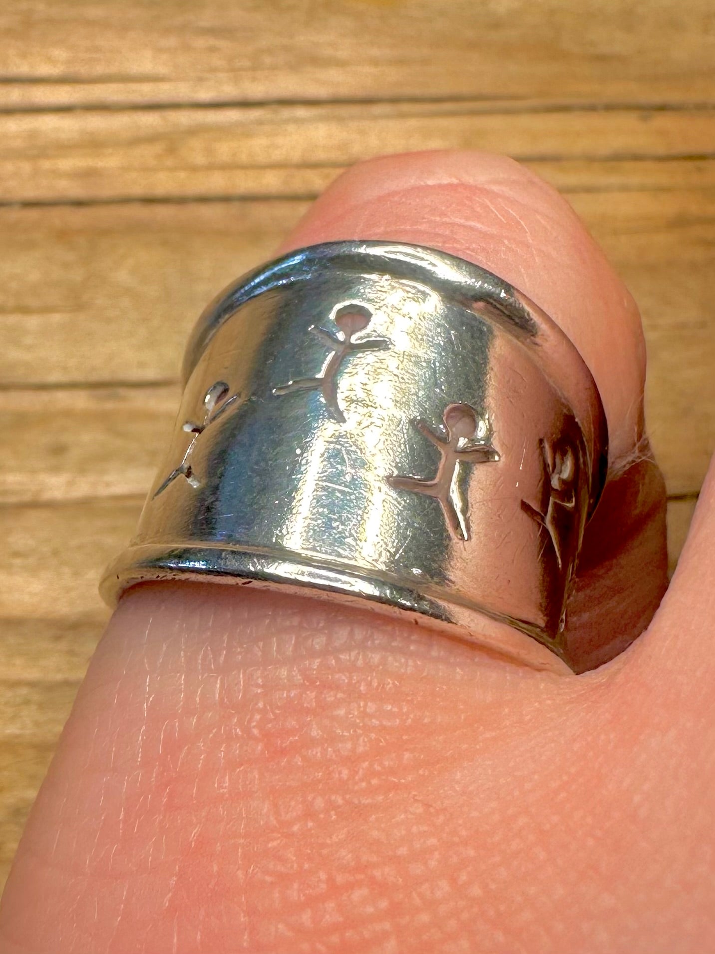 Vintage Stick Figures Dome 925 Sterling Silver Size L Ring
