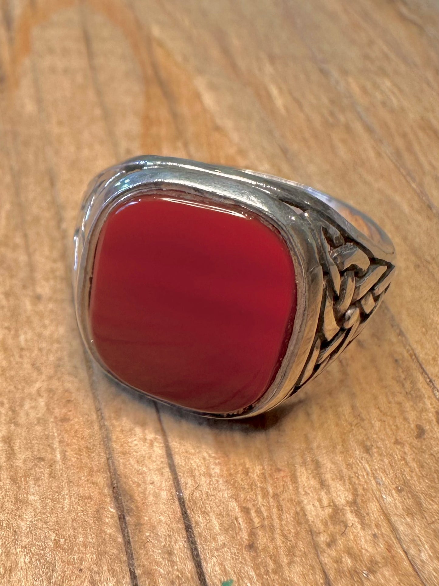 Vintage Carnelian Celtic Signet 925 Sterling Silver Size Z Ring